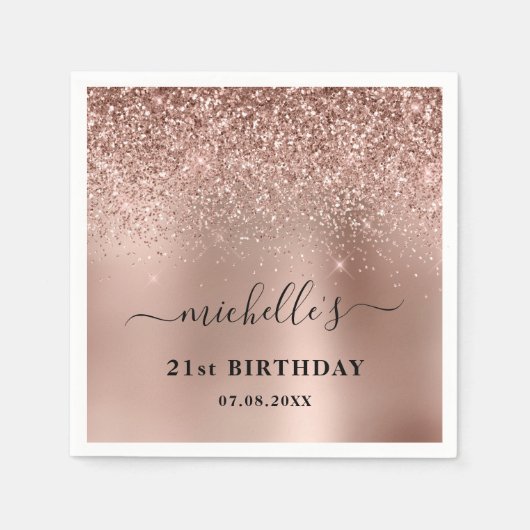 Zwanzigste Rose Gold Glitzer Name Serviette (Vorderseite)