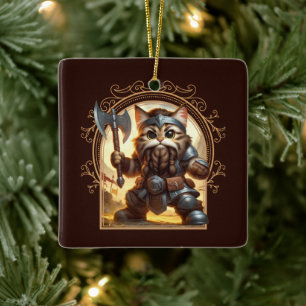 Zwarf Feline Fantasy Adventure Keramikornament