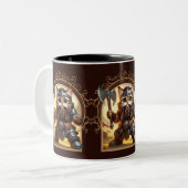 Zwarf Feline Fantasy Adventure Zweifarbige Tasse (Vorderseite Links)