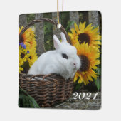 Zwarf Hotot Bunny Rabbit mit Sonnenblumen Keramikornament (Links)