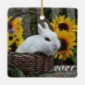 Zwarf Hotot Bunny Rabbit mit Sonnenblumen Keramikornament (Rückseite)