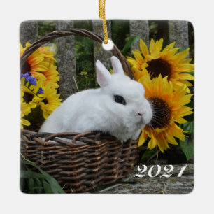 Zwarf Hotot Bunny Rabbit mit Sonnenblumen Keramikornament