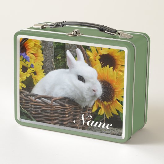 Zwarf Hotot Bunny Rabbit mit Sonnenblumen Metall Brotdose (Vorderseite)