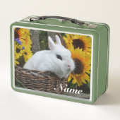 Zwarf Hotot Bunny Rabbit mit Sonnenblumen Metall Brotdose (Rückseite)