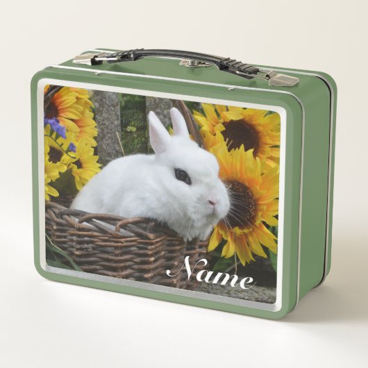 Zwarf Hotot Bunny Rabbit mit Sonnenblumen Metall Brotdose (Rückseite)