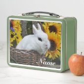 Zwarf Hotot Bunny Rabbit mit Sonnenblumen Metall Brotdose (Beispiel)