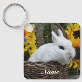 Zwarf Hotot Bunny Rabbit mit Sonnenblumen Schlüsselanhänger