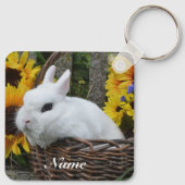Zwarf Hotot Bunny Rabbit mit Sonnenblumen Schlüsselanhänger (Rückseite)