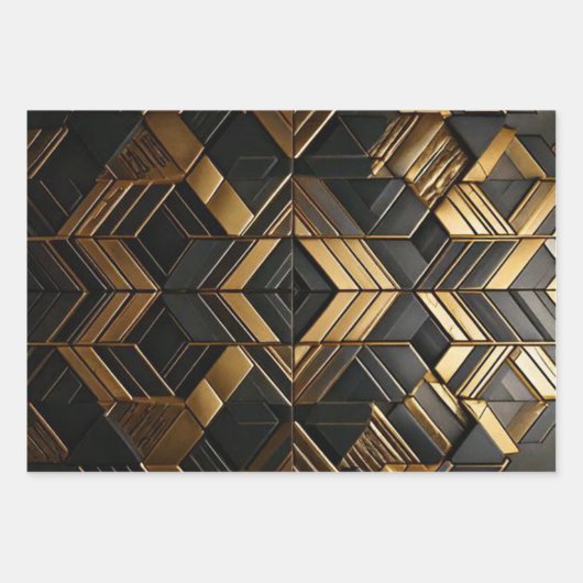 Zwart Goud Retro Inpakpapier Geschenkpapier Set (Vorderseite 2)