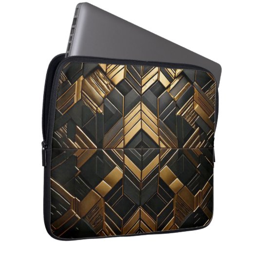 Zwart Goud Retro Laptop Sleeve (Vorne Rechts)
