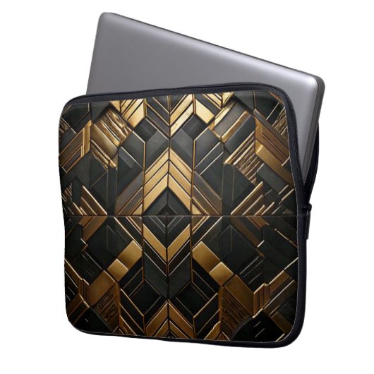 Zwart Goud Retro Laptop Sleeve (Vorderseite Links)