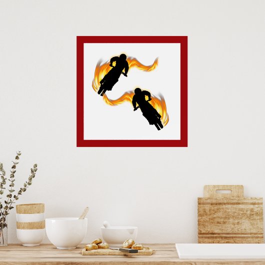 Zwei abseits der Straße fahrende Bikes mit Flammen Poster (Küche)