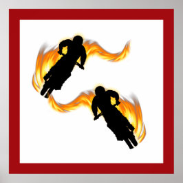 Zwei abseits der Straße fahrende Bikes mit Flammen Poster