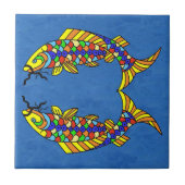 Zwei Abstrakte Extravagante Fische auf Deep Blue Fliese (Vorderseite)