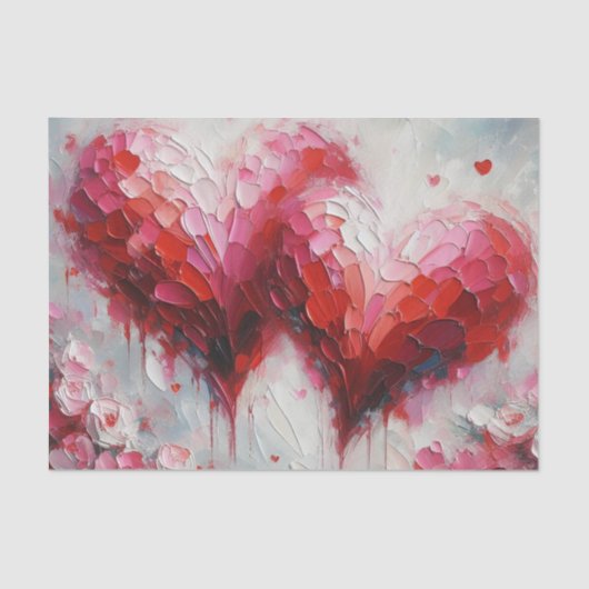 Zwei Abstrakte Herz-Malerei Valentine Decoupage Seidenpapier (Vorderseite)