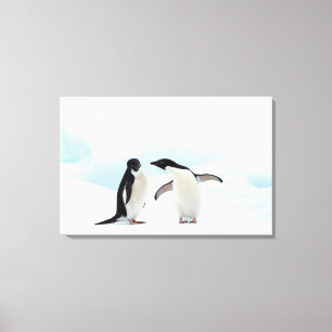 Zwei Adelie-Pinguine, die auf einem Blatt des Leinwanddruck