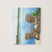 Zwei Adirondack-Stühle am See mit Bergen Puzzle (Vertikal)