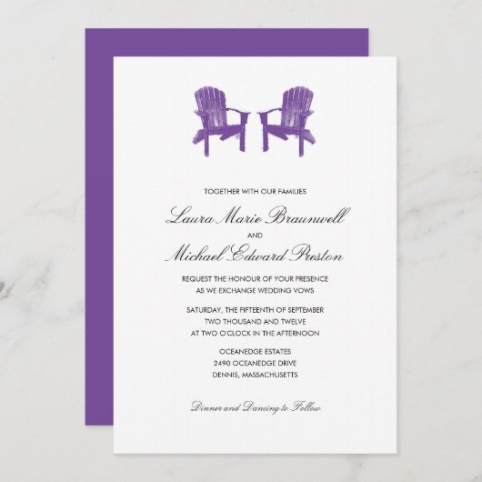Zwei Adirondack-Stühle in Wasserfarbe Hochzeit Einladung (Vorne/Hinten)