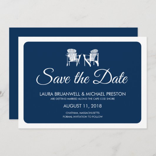 Zwei Adirondack-Stühle Save the Date (Vorne/Hinten)