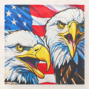 Zwei Adler im Gespräch - US-Flagge und Weißkopfadl Glasuntersetzer