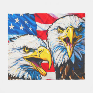 Zwei Adler im Gespräch - US-Flagge und Weißkopfsee Fleecedecke