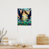 Zwei Adler mit Balden fangen Fisch über Wasser 16x Poster (Küche)