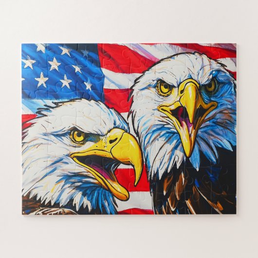 Zwei Adler sprechen - US-Flagge und Bald-Adler Puzzle (Horizontal)