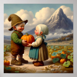 Zwei Adorable Adult Munchkins in einem Pumpkin-Pat Poster