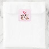 Zwei Adorable Owls mit Herzballon Quadratischer Aufkleber (Tasche)