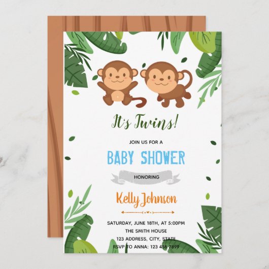 Zwei Affen-Dusche Einladung (Vorne/Hinten)