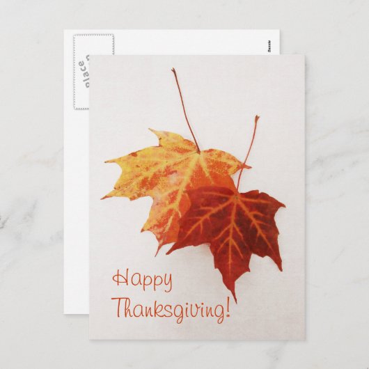 zwei Ahorn-Blätter glücklich Dankeschön Postkarte (Vorne/Hinten)