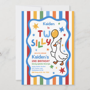 Zwei alberne bunte Gans-Junge 2. Geburtstagsfeier Einladung