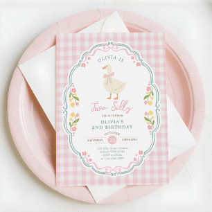 Zwei alberne Gans Rosa Schleife Mädchen 2. Geburts Einladung