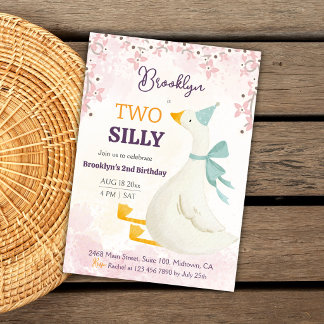 Zwei alberne Gänse 2. Geburtstag süße floral rosa Einladung