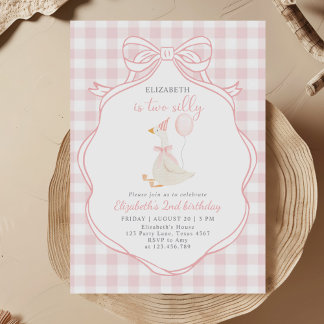 Zwei Alberne Gänse Pink Bow 2. Geburtstag Einladung