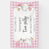 Zwei Alberne Gänsepink am 2. Geburtstag Willkommen Banner (Vertikal)