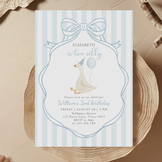Zwei Alberne Goose Boy Blue Bow 2. Geburtstag Einladung