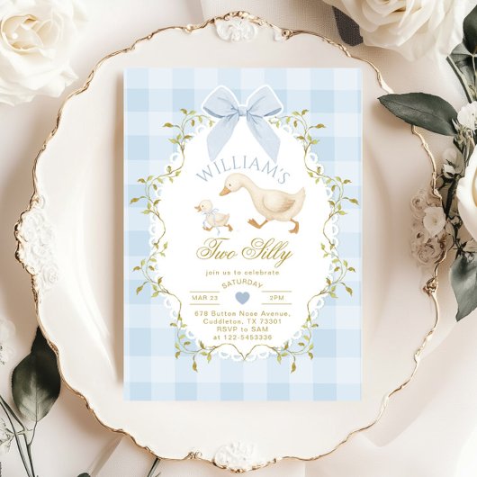 Zwei alberne wunderliche blaue Gingham-Junge 2. Ge Einladung