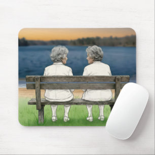 Zwei alte Damen plaudern auf einer Bank Mousepad