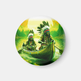 Zwei Amerikanische Ureinwohner rudern auf dem See Magnet