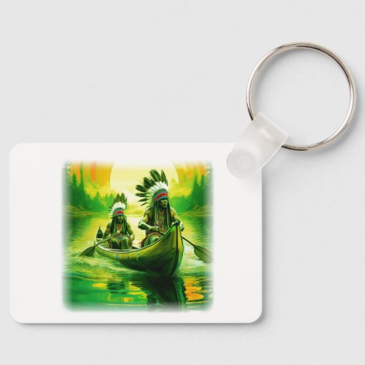 Zwei Amerikanische Ureinwohner rudern auf dem See Schlüsselanhänger (Vorderseite)