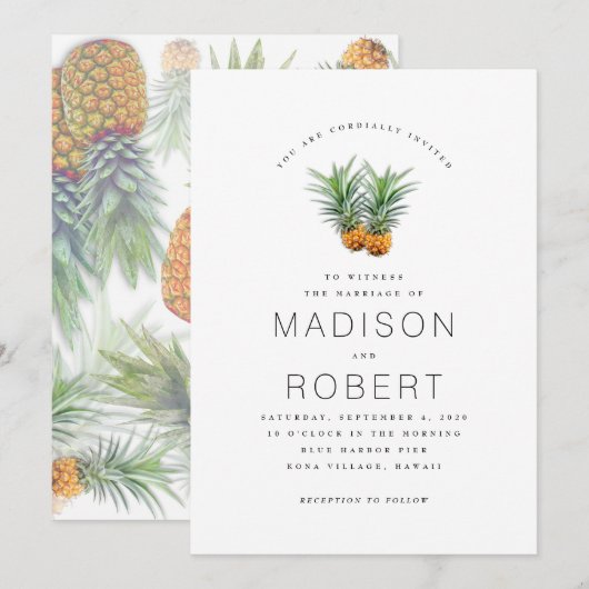 Zwei Ananas Hawaiian Wedding Theme Einladungen (Vorne/Hinten)
