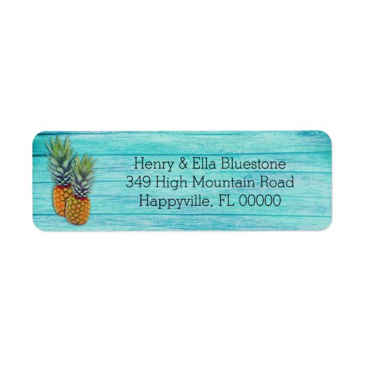 Zwei Ananas Tropical Beach Wood Address Labels (Vorne)