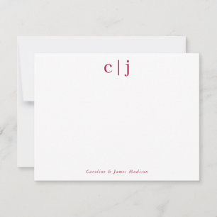 Zwei Anfangsmonogramm Burgundy Couple Stationery Mitteilungskarte