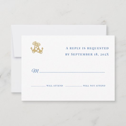 Zwei Anker weiße Navy einfache Antwortkarten Einladung (Vorderseite)