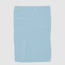 Zwei Ansichten eines hellblauen Handtuchs mit eine Golfhandtuch