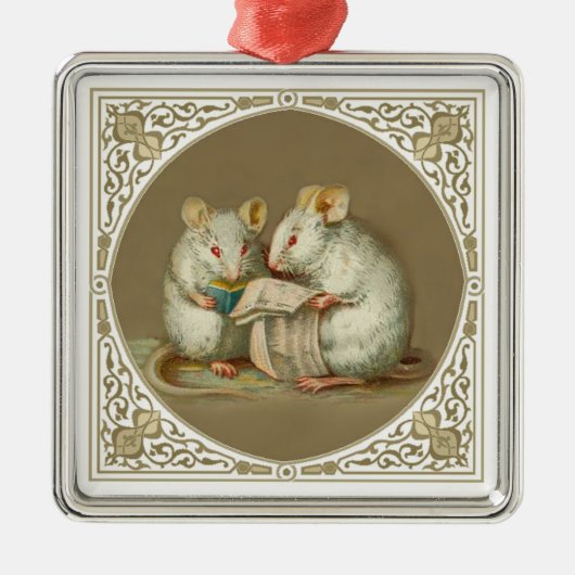 Zwei anthropomorphes Mäuseablesen Silbernes Ornament (Vorne)