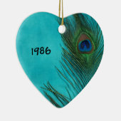 Zwei Aqua Peacock Feathers Keramikornament (Rechts)