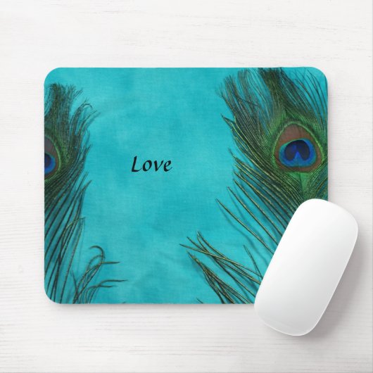 Zwei Aqua Peacock Feathers Mousepad (Mit Mouse)
