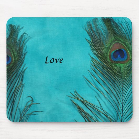 Zwei Aqua Peacock Feathers Mousepad (Vorne)